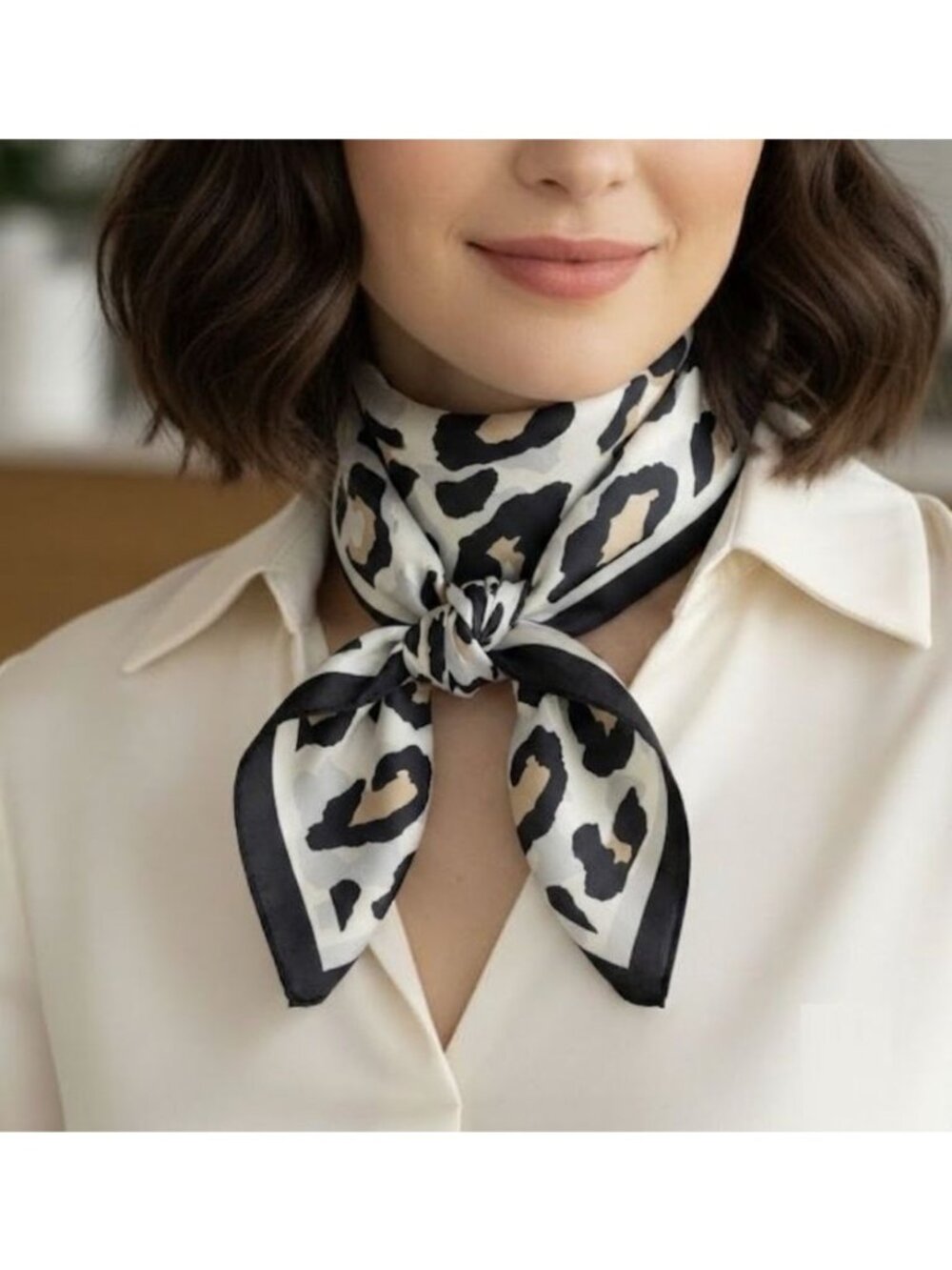 ❤️New Elegant Bandana Square Scarf Silky Satin Animal Print Leopard Wrap Luxury
